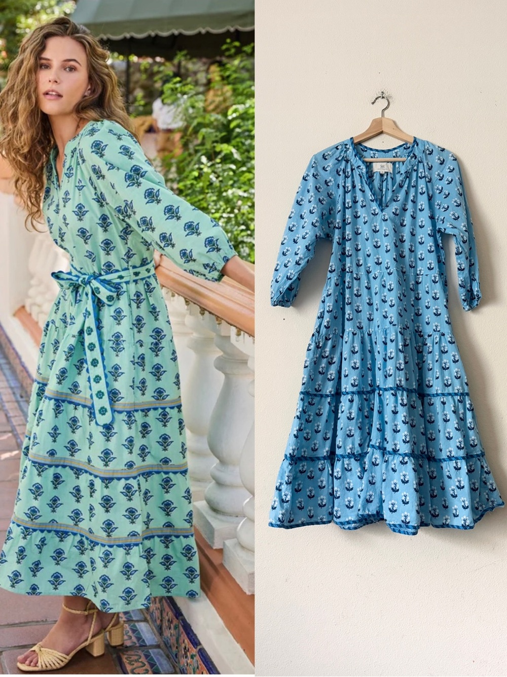 Printfresh XS Main Street blue block floral print tiered midi dress